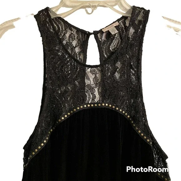 Urban Outfitters Ecote Womens Large Black Swing Dress Velvet Lace Studde… - Picture 4 of 7